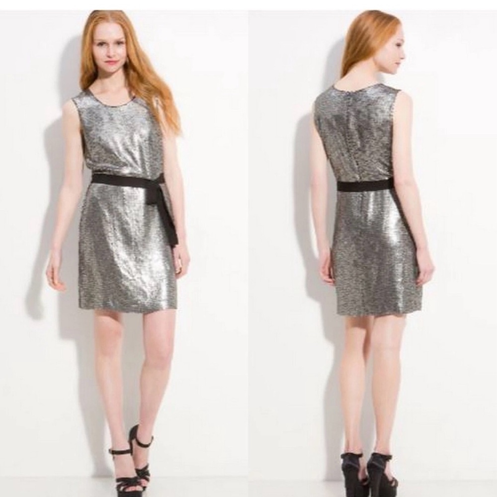 DKNY Zinc Gray Sequins Silk Sleeveless Dress $345 size 2